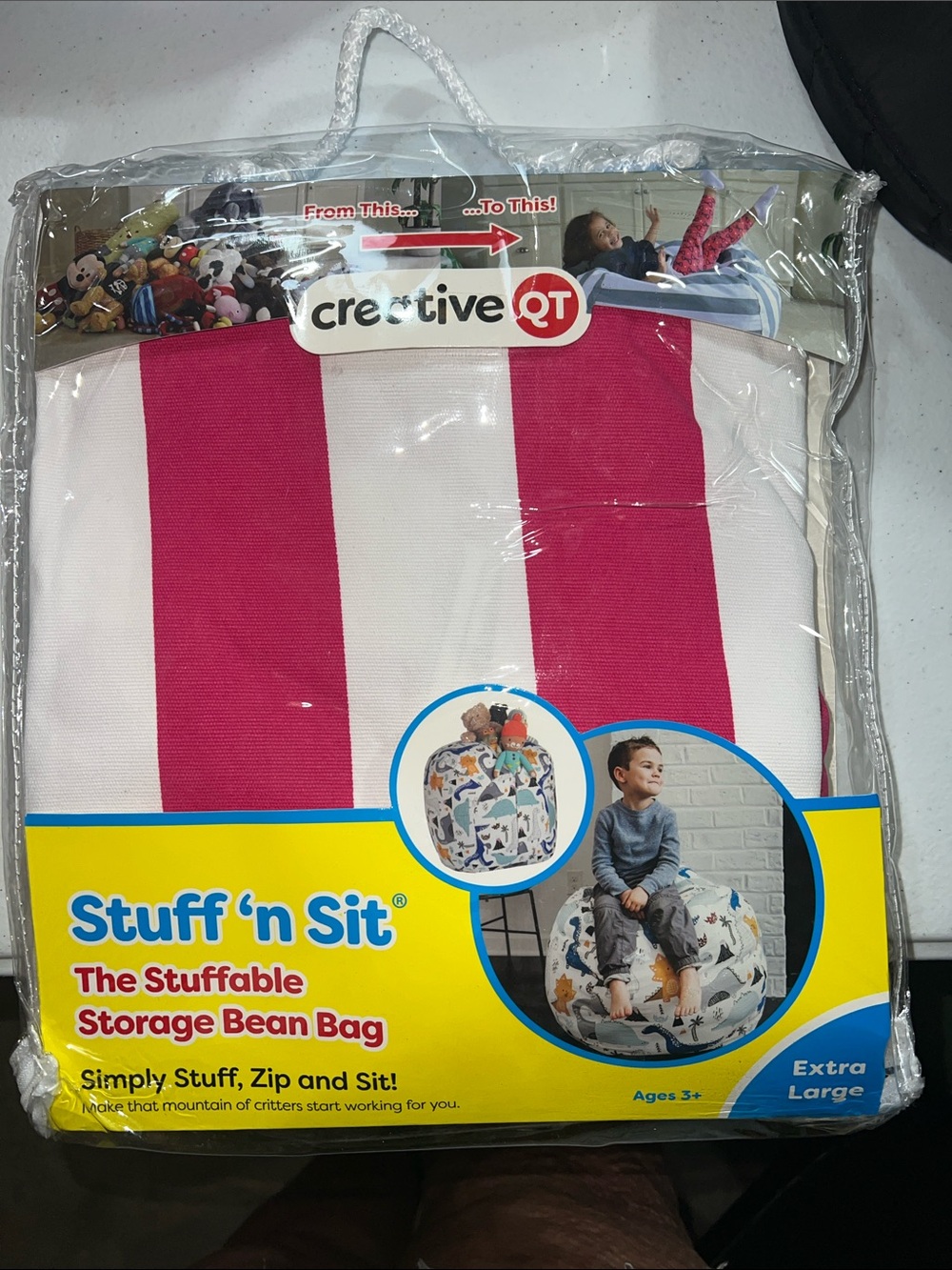 Stuff 'n Sit The Stuffable Storage Bean Bag - Pink & White